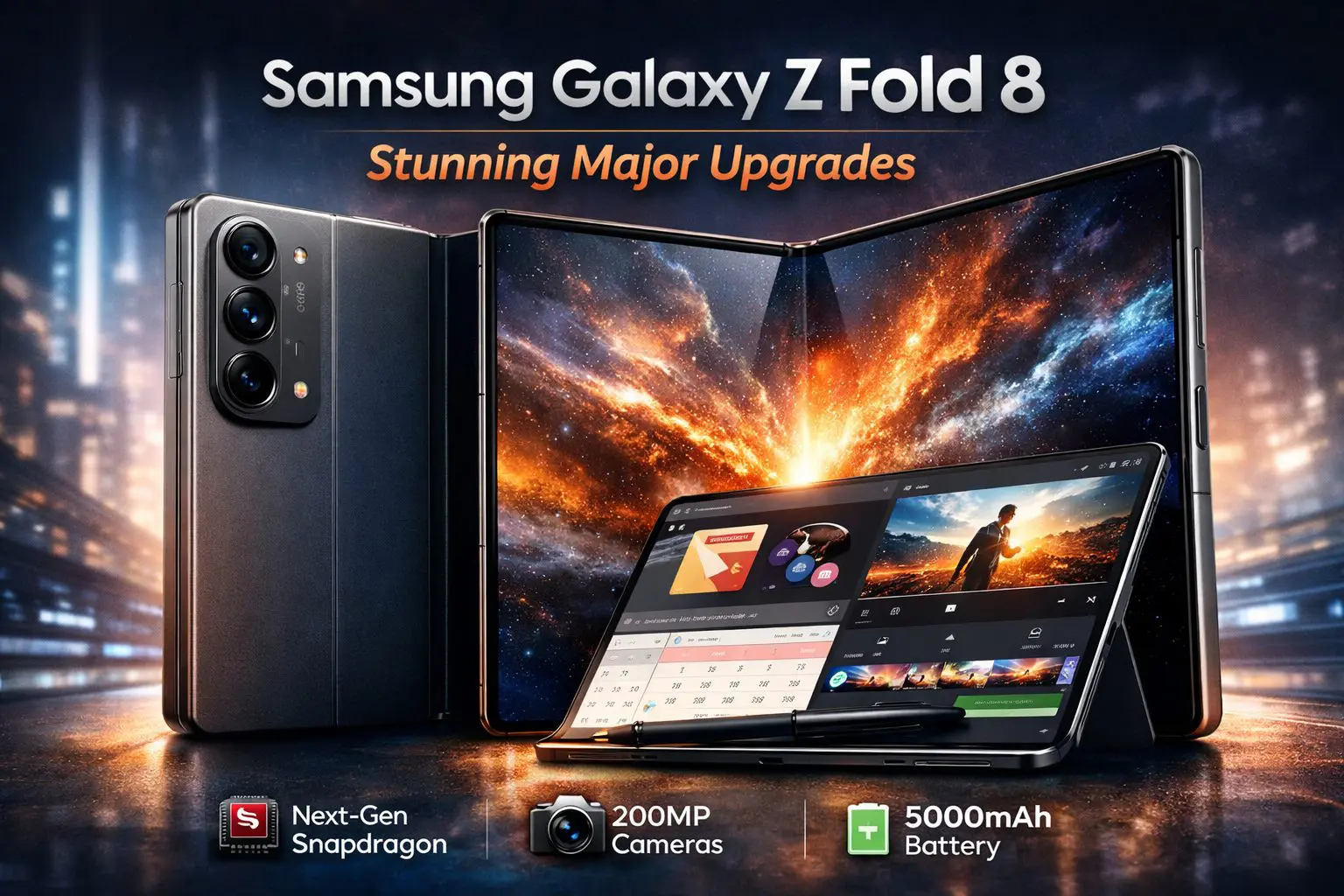 Samsung Galaxy Z Fold 8 foldable display design render with ultra-thin hinge and premium build