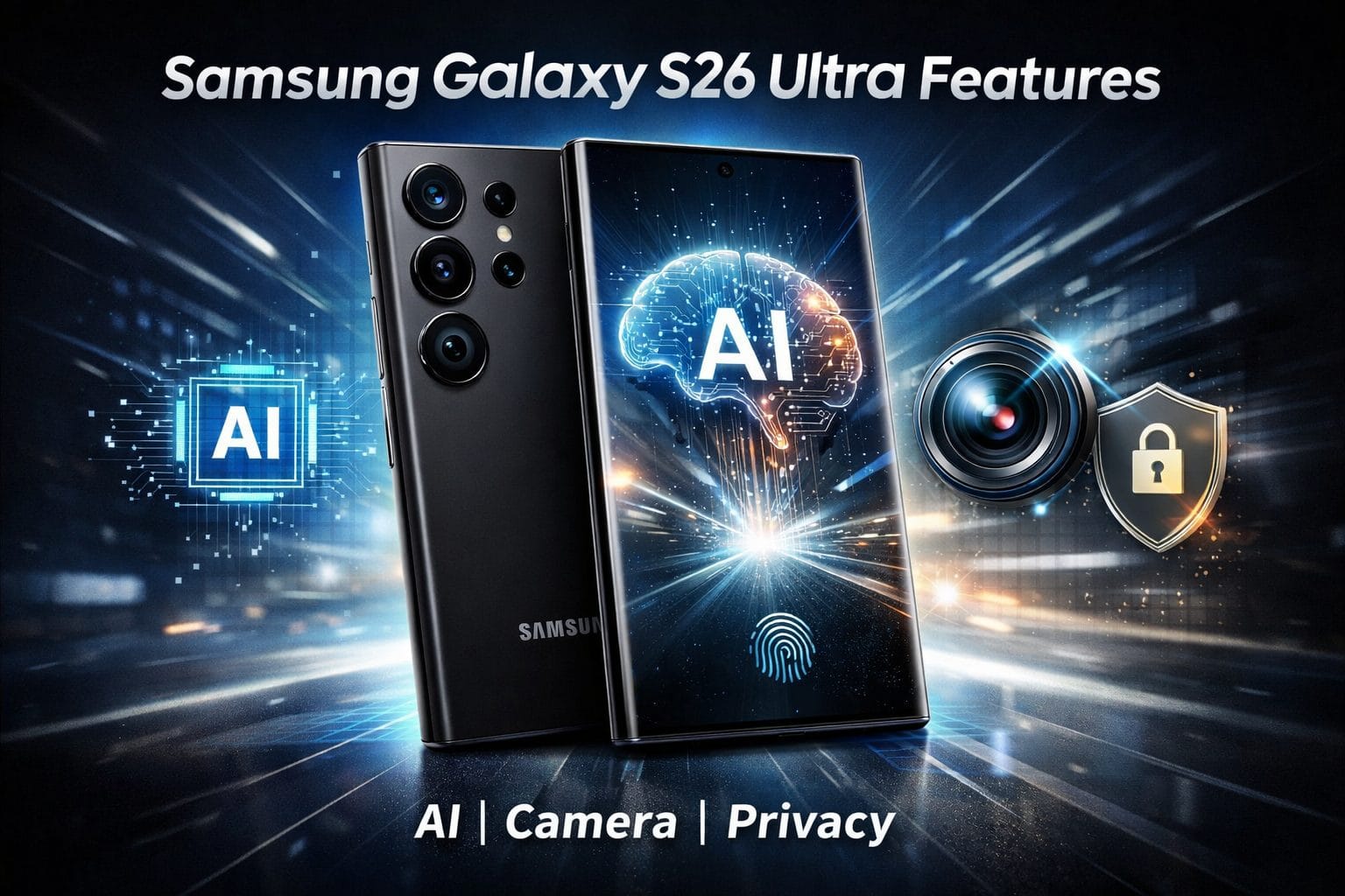 Samsung Galaxy S26 Ultra features with AI-powered camera, Privacy Display, and advanced design