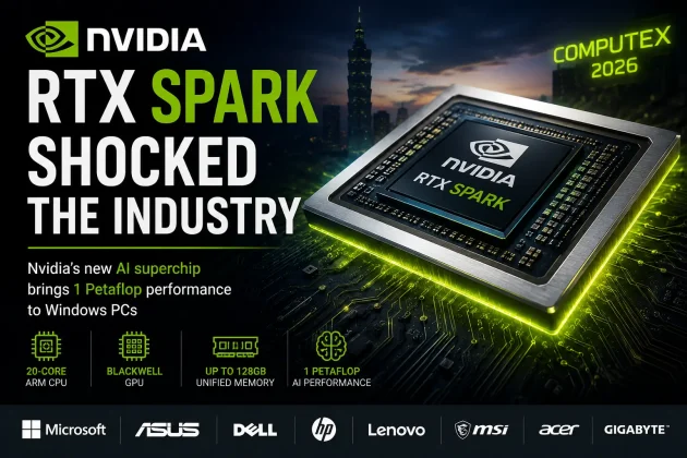 Nvidia RTX Spark AI superchip featured image showing futuristic chip design with NVIDIA branding and AI computing concept for Windows PCs