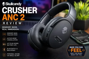 Skullcandy Crusher ANC 2 wireless over-ear headphones featuring Sensory Bass, active noise cancellation, and premium comfort